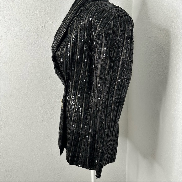Rare vintage Lillie Rubin Black Sequin Double-Breasted Blazer size 8 - Picture 7 of 14